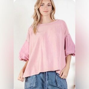 Blue Velvet Round Neck Balloon Sleeve Top. So cute & perfect